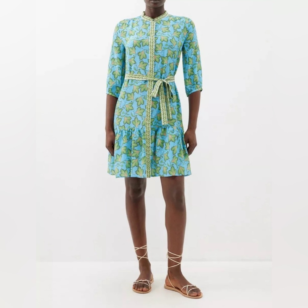 SALONI Blue and Yellow Tie Front Mini Dress